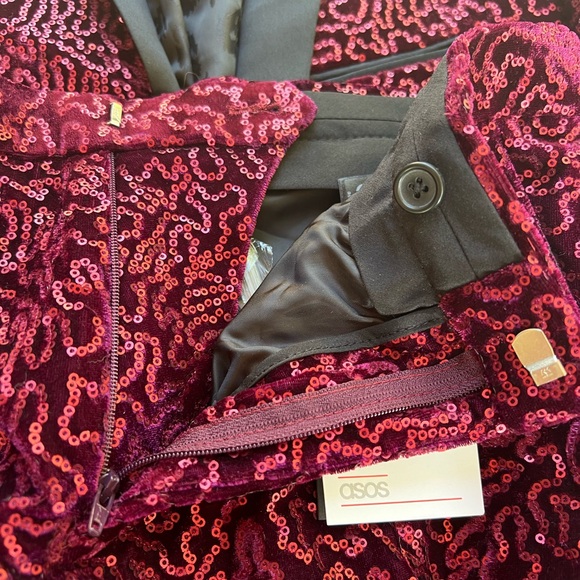 NWT ASOS 2-Piece Suit Set Tuxedo Sequin Maroon Men Size 38 Waist 30 - Picture 8 of 13